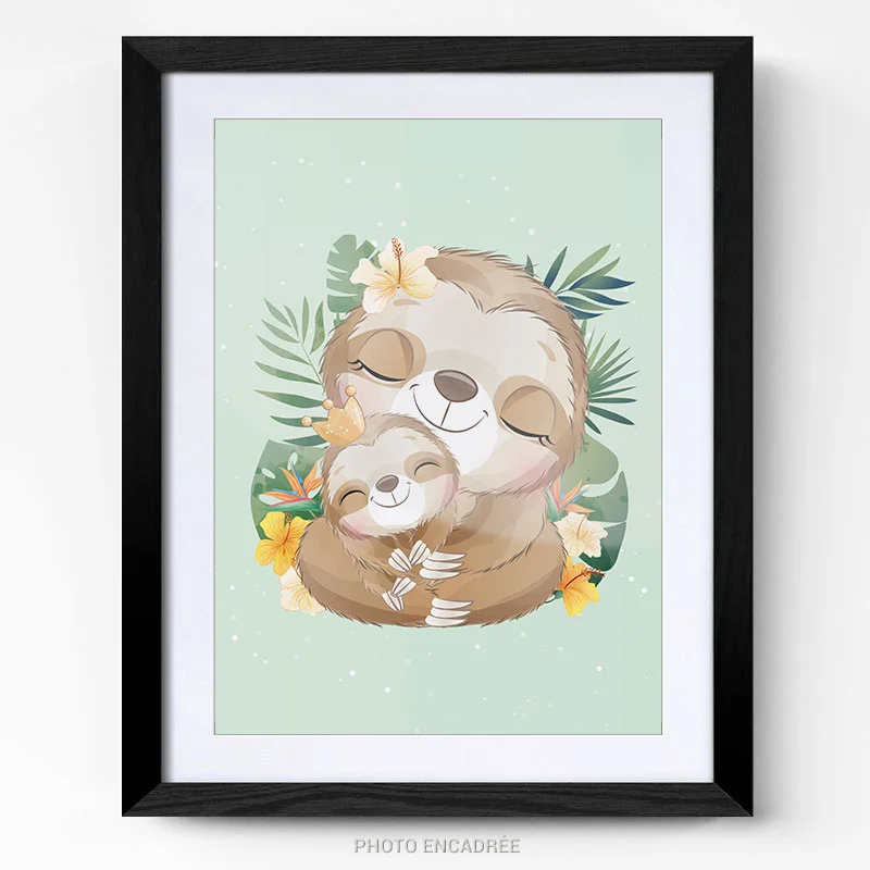 Tableau chambre enfant Paresseux cadre photo