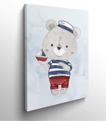 tableau-frame-photo-cadre-bébé-ours-oursson-bateau-enfant-bulle-dessin