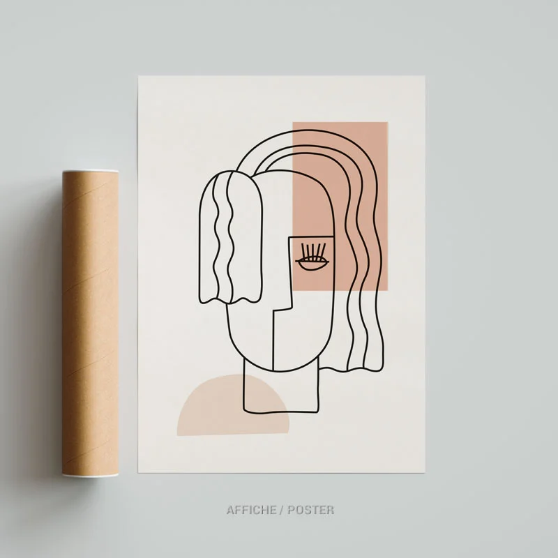 Tableau design line art visage femme affiche