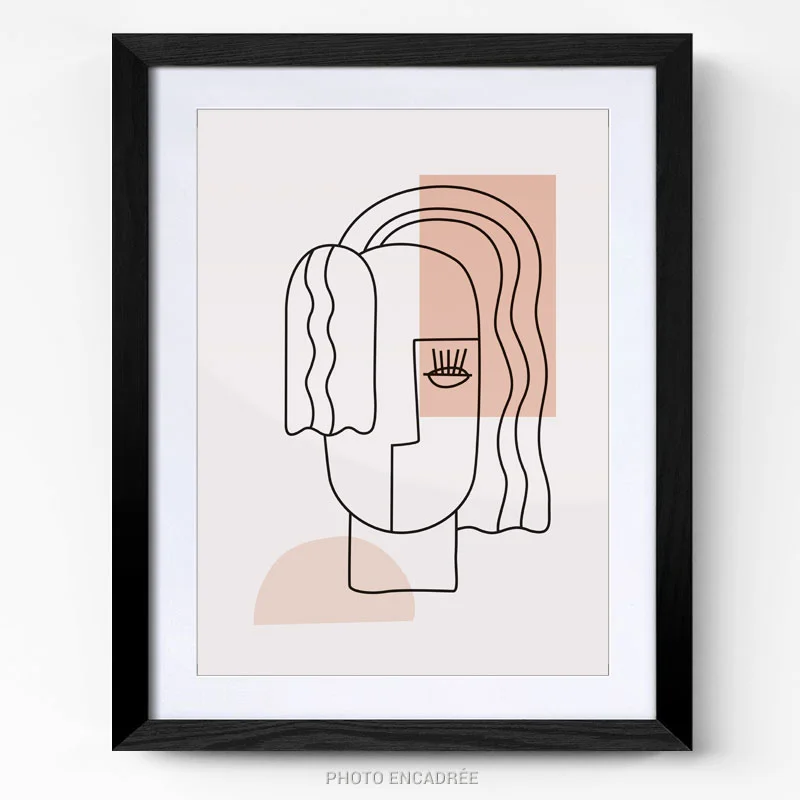 Tableau design line art visage femme cadre