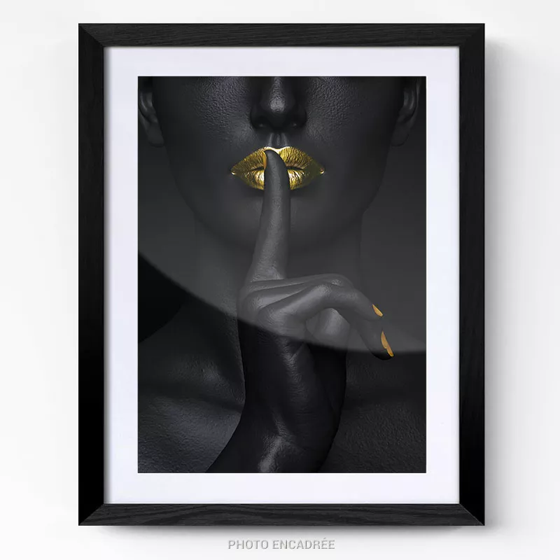 Femme noire bouche or tableau photo art home deco décoration murale cadre photo Affiche Poster portrait