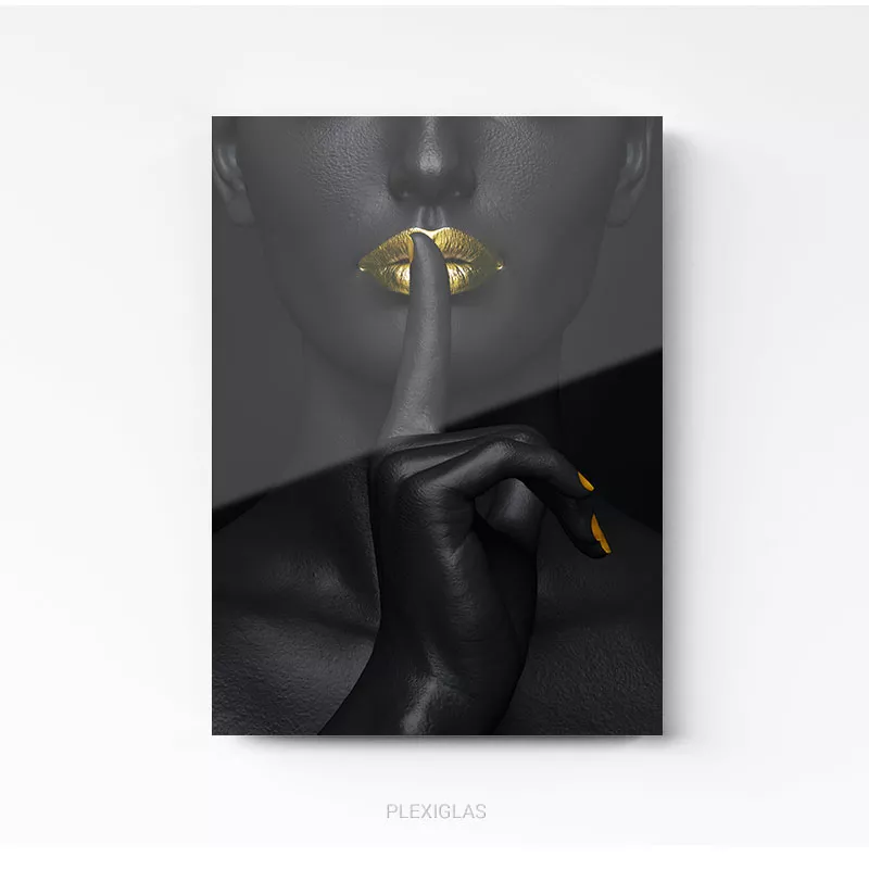 Femme noire bouche or tableau photo art home deco décoration murale cadre photo Affiche Poster portrait