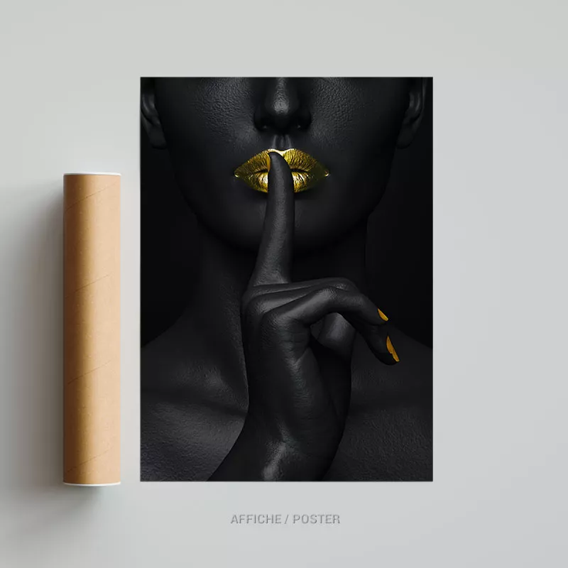 Femme noire bouche or tableau photo art home deco décoration murale cadre photo Affiche Poster portrait
