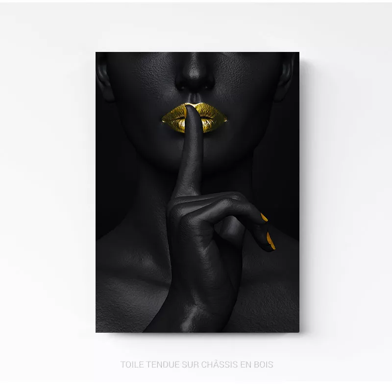 Femme noire bouche or tableau photo art home deco décoration murale cadre photo Affiche Poster portrait