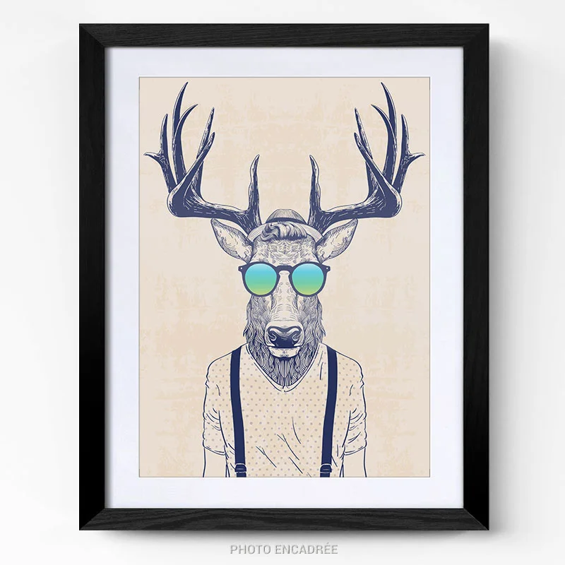 Portrait deco cerf cool deer art tableau photo home deco decoration murale cadre photo affiche poster