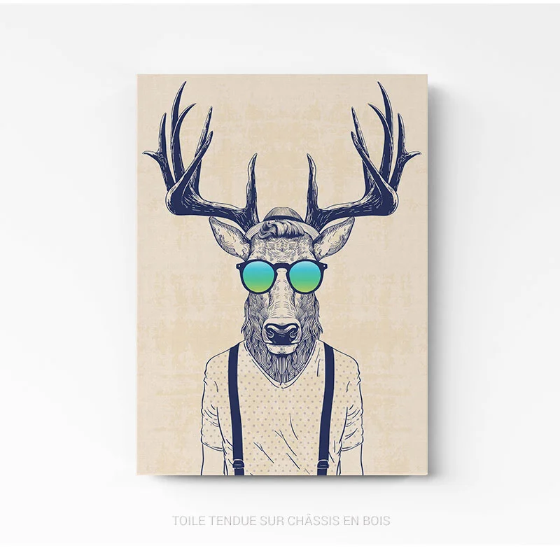 Portrait deco cerf cool deer art tableau photo home deco decoration murale cadre photo affiche poster