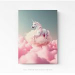Tableau deco licorne rose unicorn pink photo art home deco décoration murale cadre photo Affiche Poster