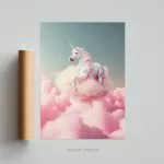 Tableau deco licorne rose unicorn pink photo art home deco décoration murale cadre photo Affiche Poster