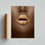 Femme bouche or tableau photo art home deco décoration murale cadre photo Affiche Poster portrait