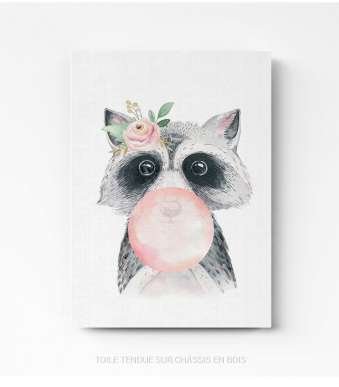 Tableau chambre enfant raton laveur sur toile